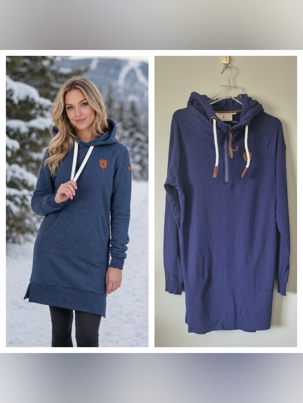 Wanakome Blue Half-Zip Hoodie Tunic Dress Size XL Cabincore Gorpcore Outdoor